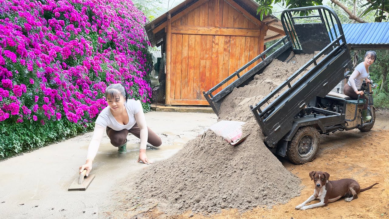Using a 3-Wheeled Truck to Transport Cement & Sand, Pouring Concrete to Expand the Road