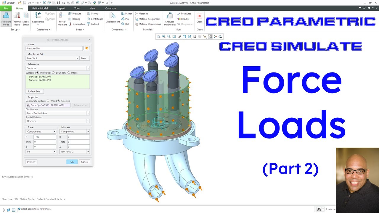 Creo Parametric - Creo Simulate - Силовые нагрузки (часть 2)