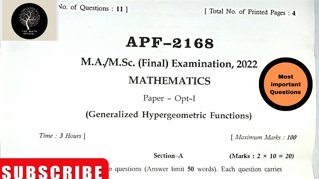 Hypergeometric function question paper||Mgsu MSc mathematics 2022 paper||mathematics||for:-All Uni.