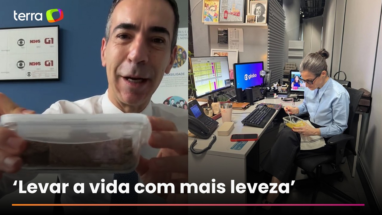 Renata Vasconcellos entra na &lsquo;rotina da marmita&rsquo; de C&eacute;sar Tralli, que diz seguir com o h&aacute;bito