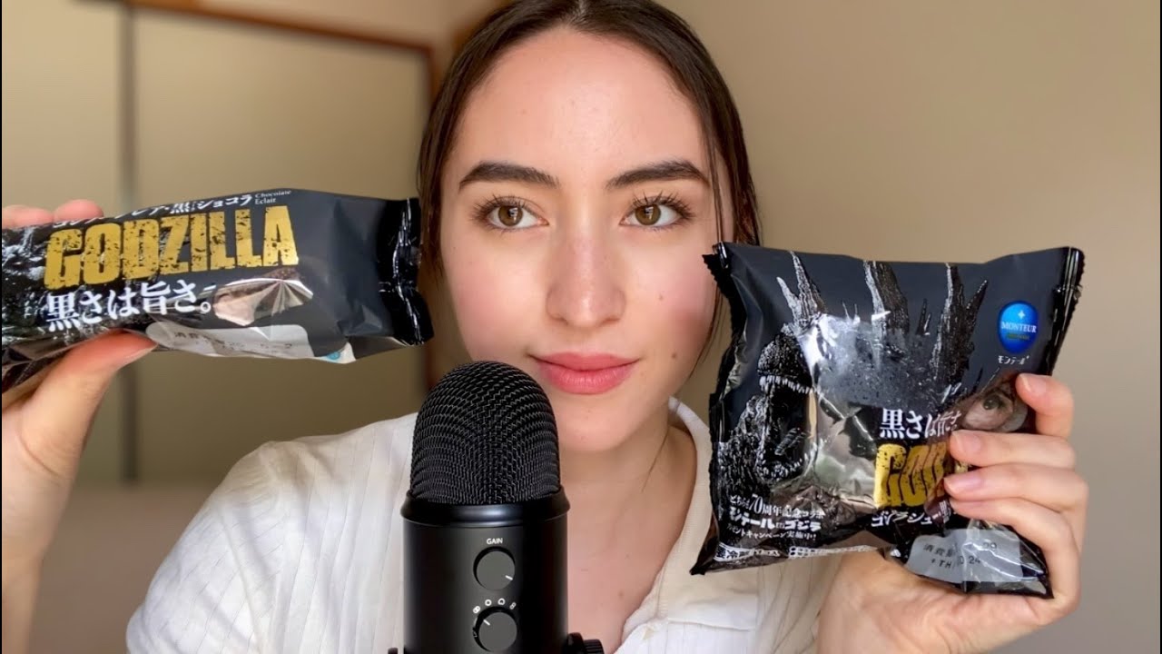 ASMR Trying GODZILLA Cream Puff and Eclair 🦖 (eating sounds)