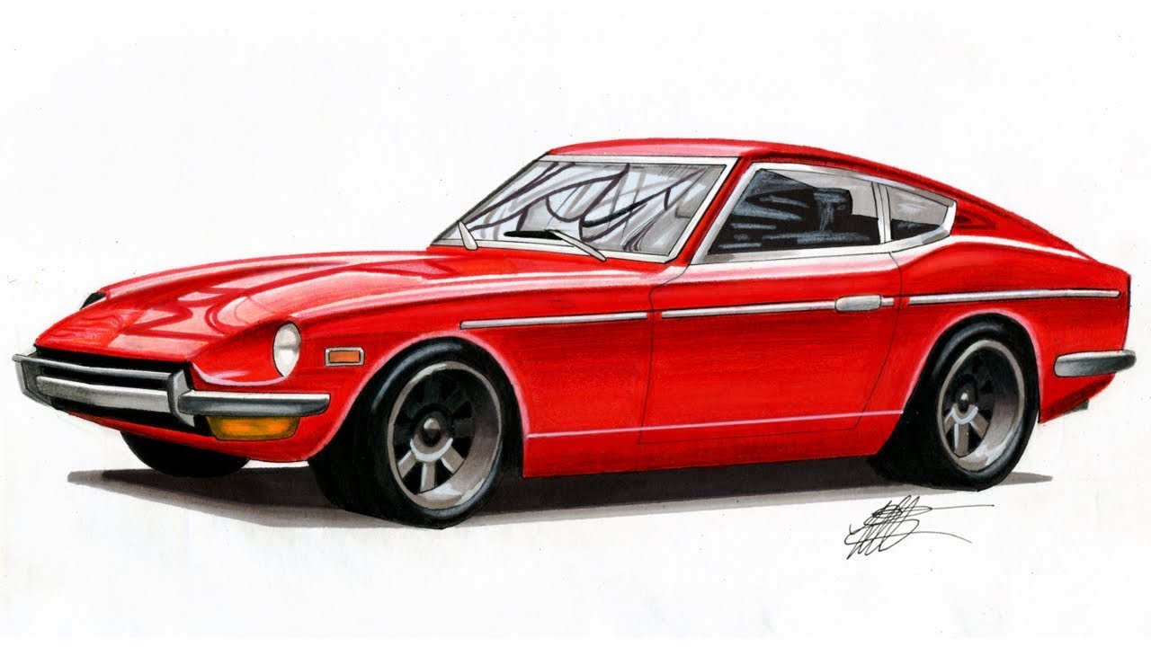 How To Draw a Realistic Car - Datsun 240z - Tutorial