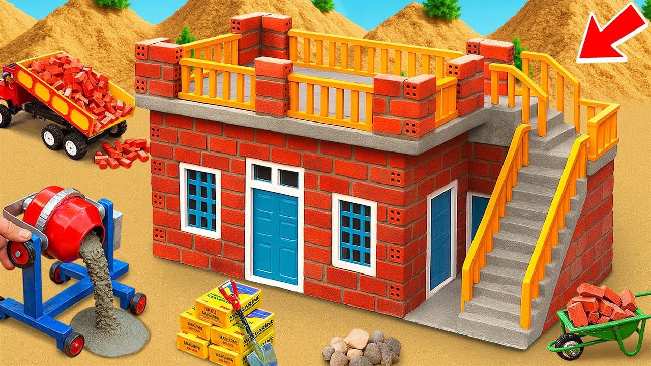 Short Circuit House Fire 🧱 DIY Mini Brick House Building Staircase and Toilet Science Project