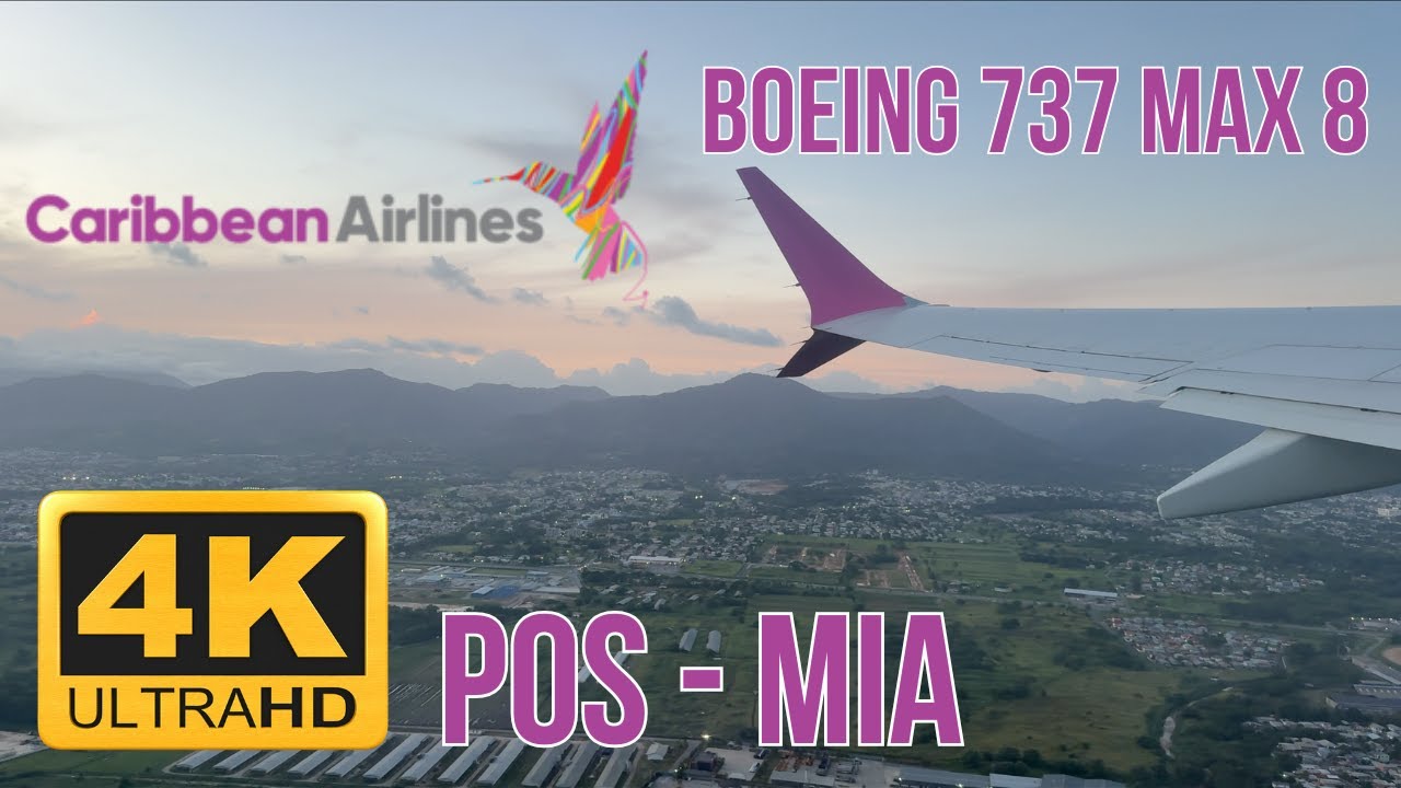 SUNSET Caribbean Airlines Boeing 737 MAX 8 Takeoff from POS | Trinidad and Tobago to Miami