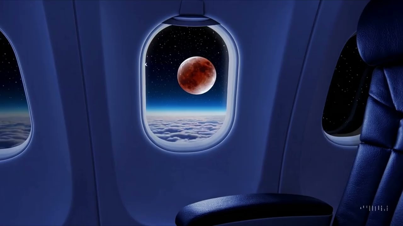 8 Hours Airplane Cabin White Noise ✈️ Blood Moon Night Flight for Deep Sleep