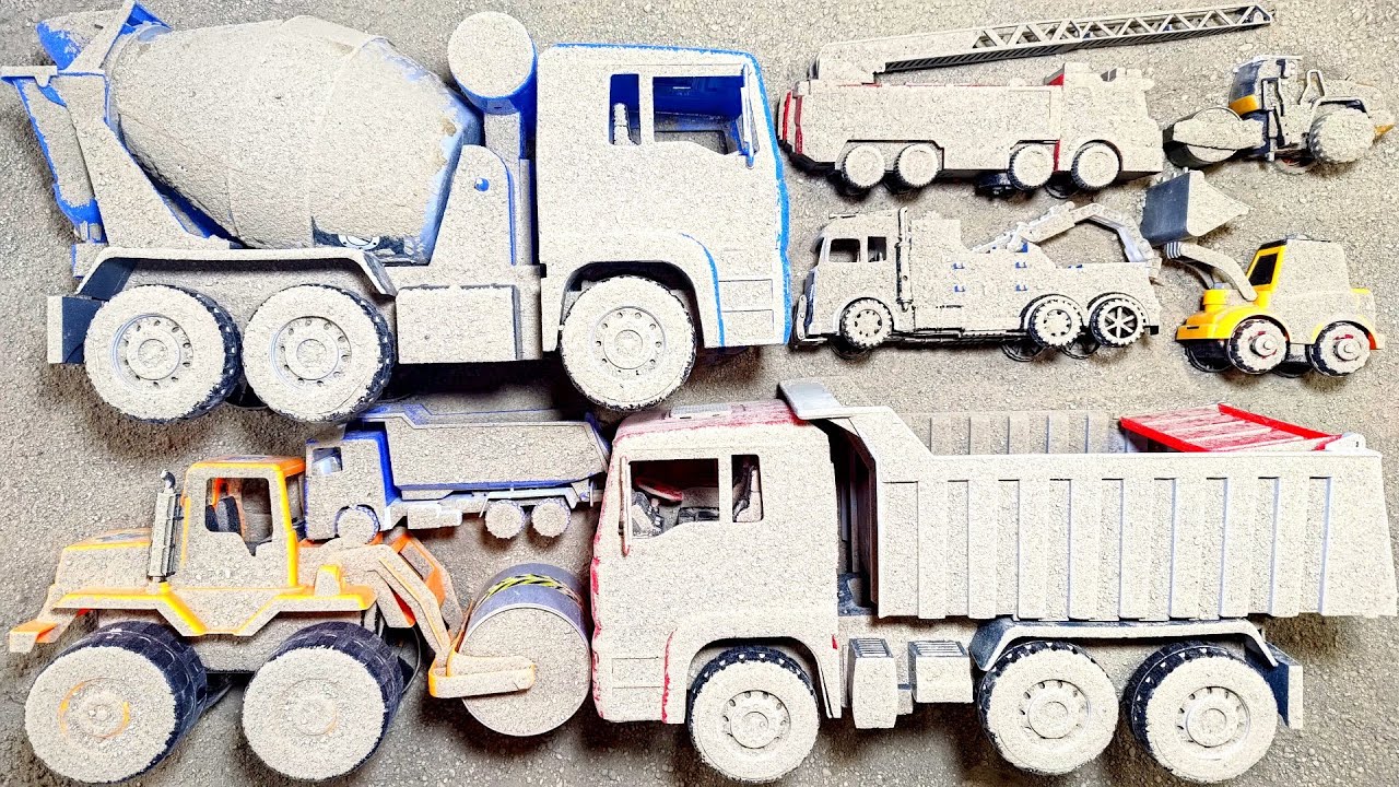 Temukan Mobil Mainan Terkubur dan Membersihkan Truk Molen Besar, Truk Besar Dumptruk, Slender Besar