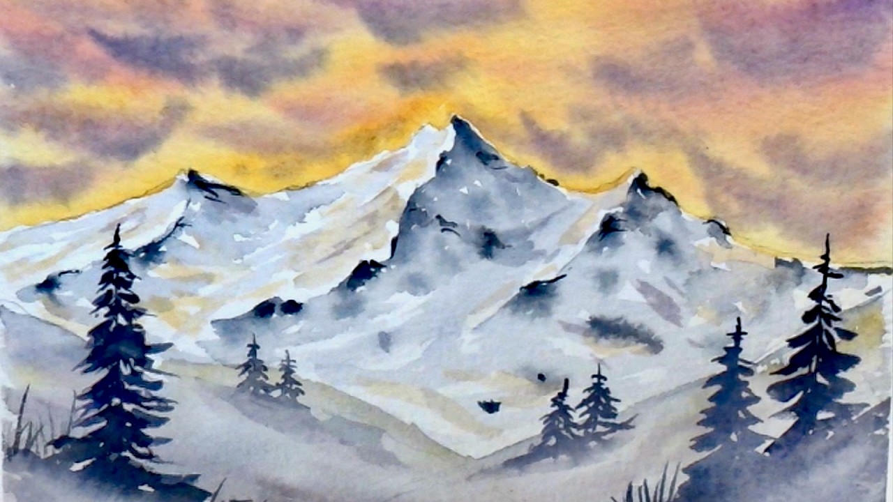 EASY MOUNTAIN SUNSET WATERCOLOUR - STEP-BY-STEP
