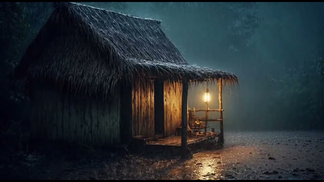 Soothing Rain on a Rustic Cabin Roof  Night Ambience for Sleep