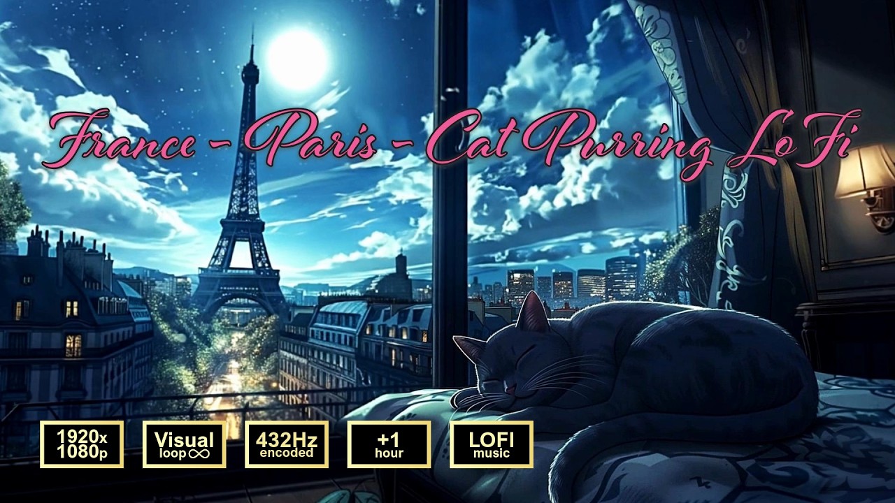 Paris Cat Purring LoFi (432Hz) | 1 Hour Cozy Focus & Relaxation | Daytime Window Loop