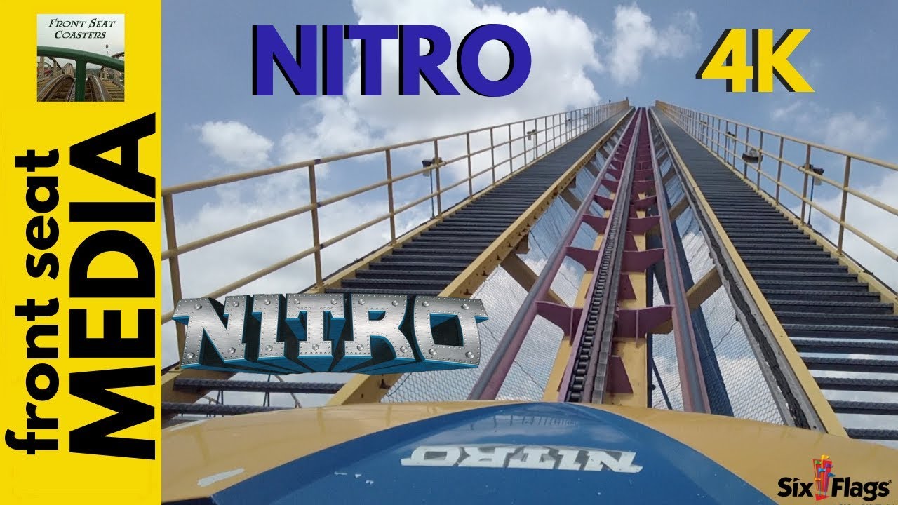 Nitro on-ride POV 4K HD Six Flags Great Adventure coaster front seat