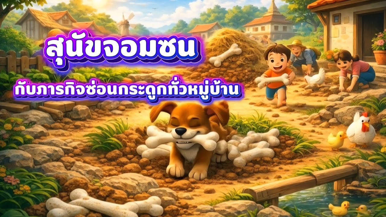 นิทานสั้นเรื่อง✨️สุนัขจอมซน 🐕กับภารกิจซ่อนกระดูกทั่วหมู่บ้าน #นิทาน #นิทานสนุก #นิทานสั้น 