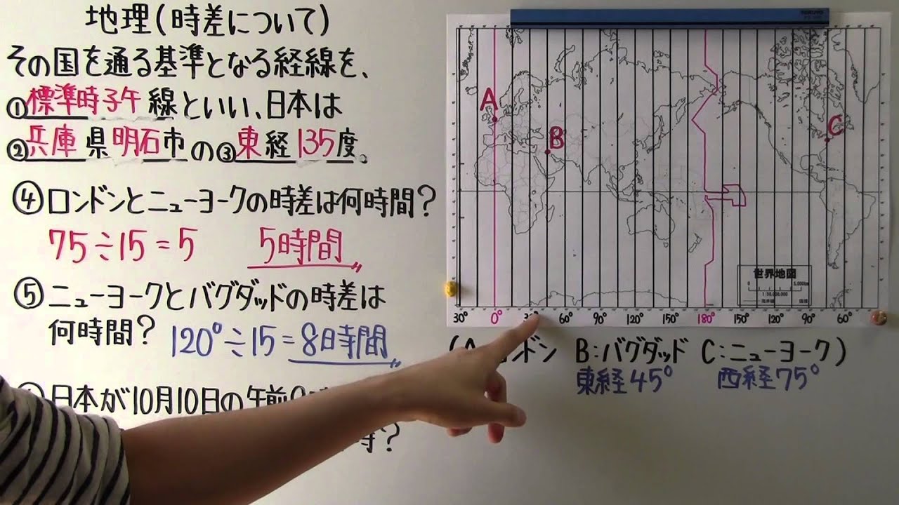 【社会】　　地理－２８　　時差について