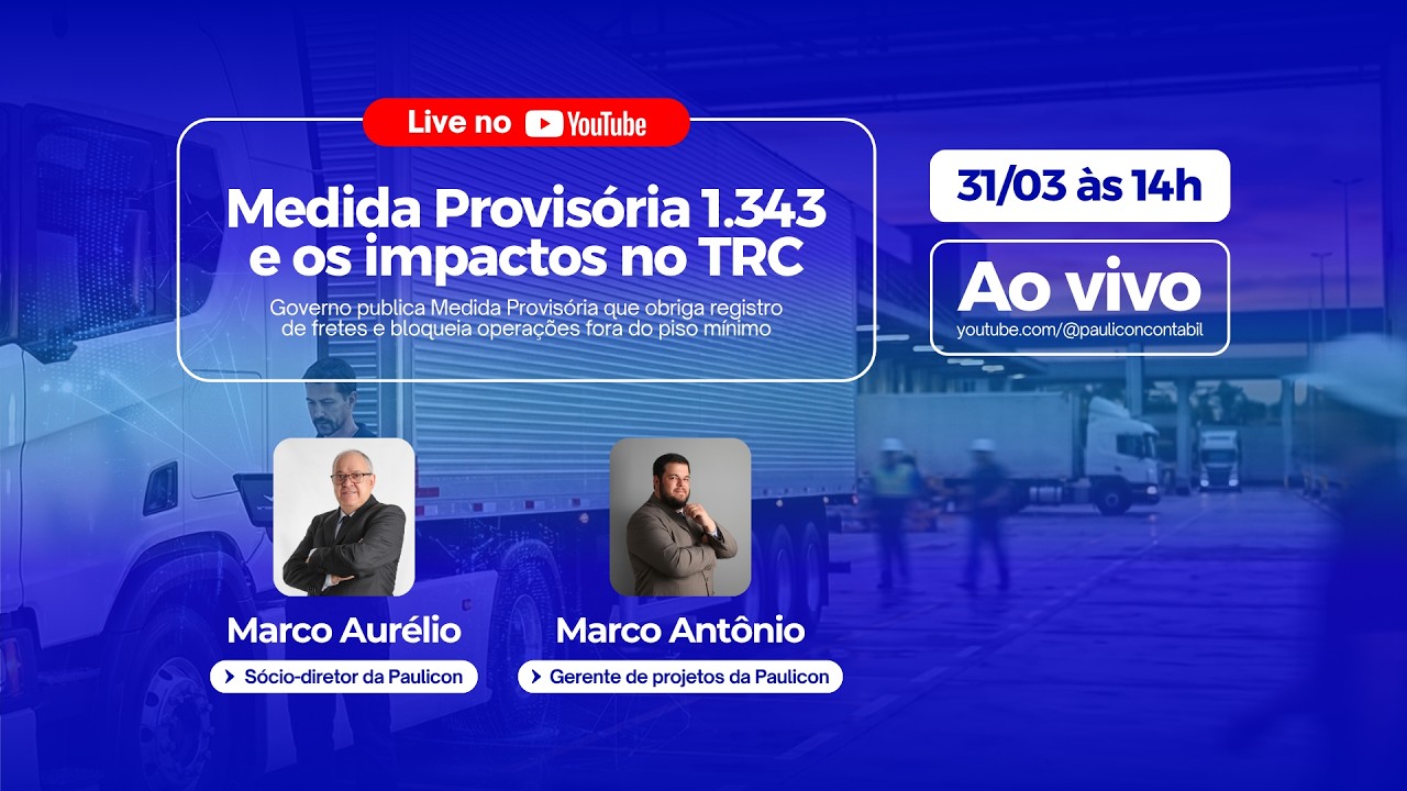 LIVE | MP 1.343/2026 e os impactos no TRC: piso m&iacute;nimo, CIOT e fiscaliza&ccedil;&atilde;o | 31/03 &agrave;s 14h