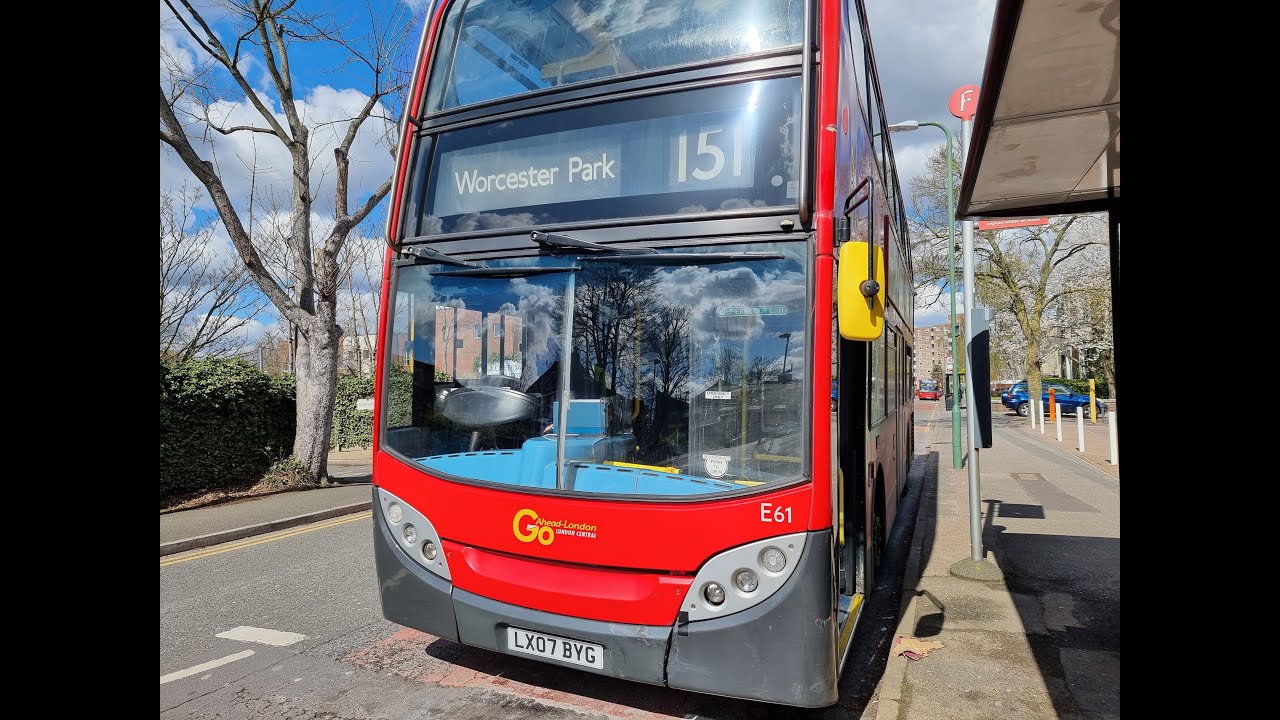 London Bus Route 151 To Worcester Park On E61 LX07 BYG enviro 400 trident