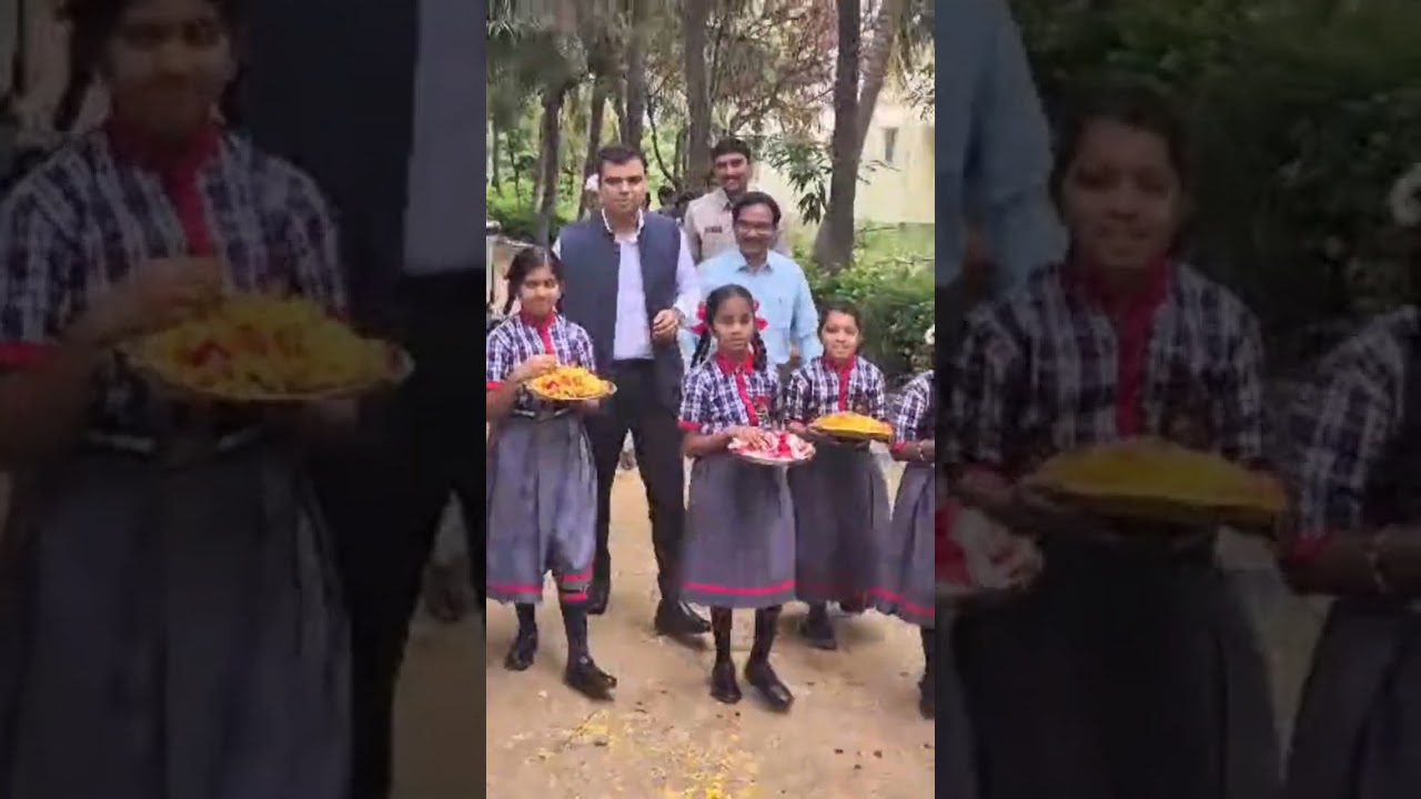 Students of kv palasamudram welcoming Shri TS Chetan sir District Magistrate SSSD