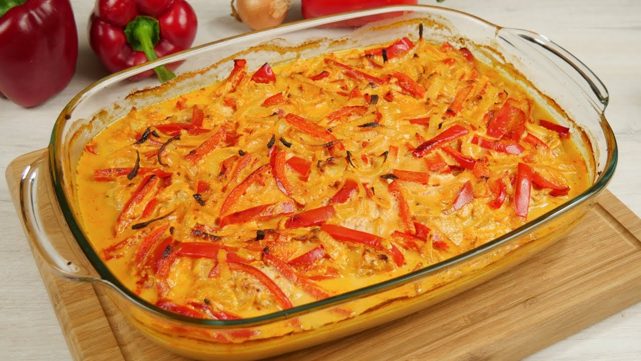 Paprika Sahne Hähnchen aus dem Ofen