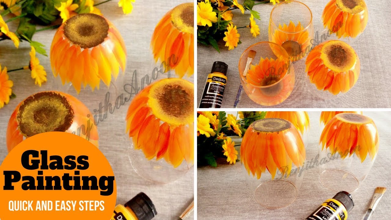 GLASS PAINTING / Flower painting on Glass / DIY