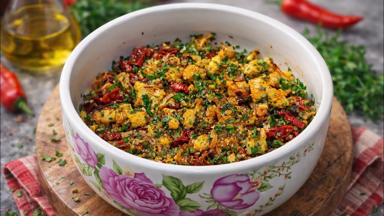 Веганский салат из киноа и цветной капусты - просто, вкусно и полезно! 