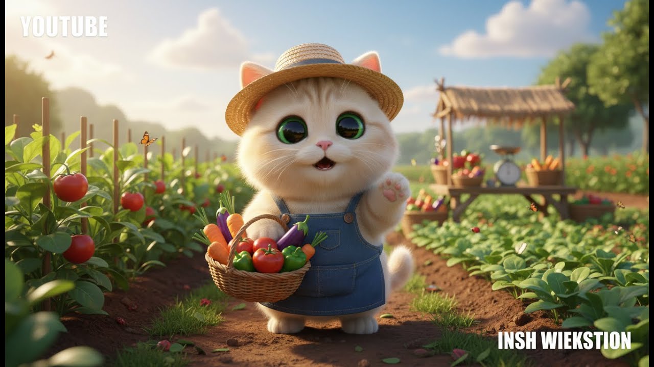 Winny Helps Mom Sell Vegetables at Market | Cute Cat Story