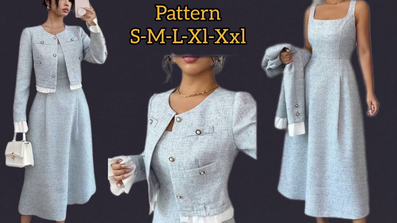 “Elegant Two-Piece Dress Pattern Making | Full Step-by-Step Tutorial (S–XXL)”