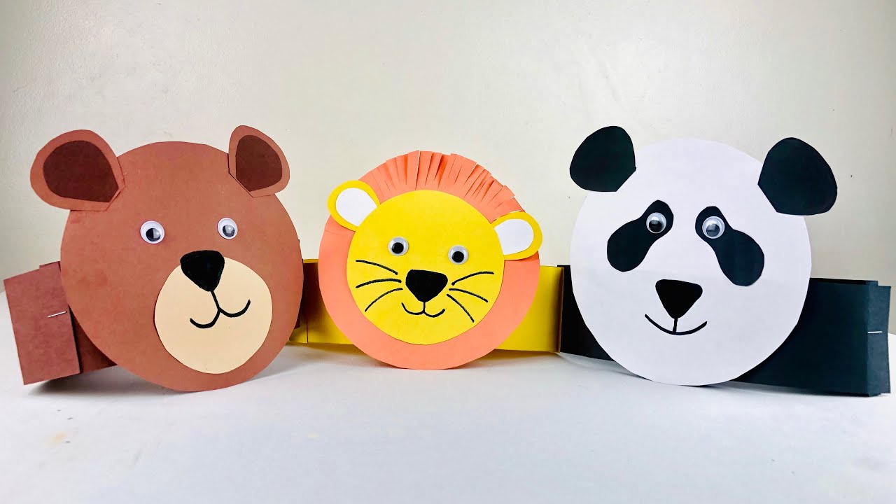 3 Easy Zoo Animal Paper Crown crafts for kids |Crown craft ideas |Lion🦁Panda🐼Bear🐻party hat craft