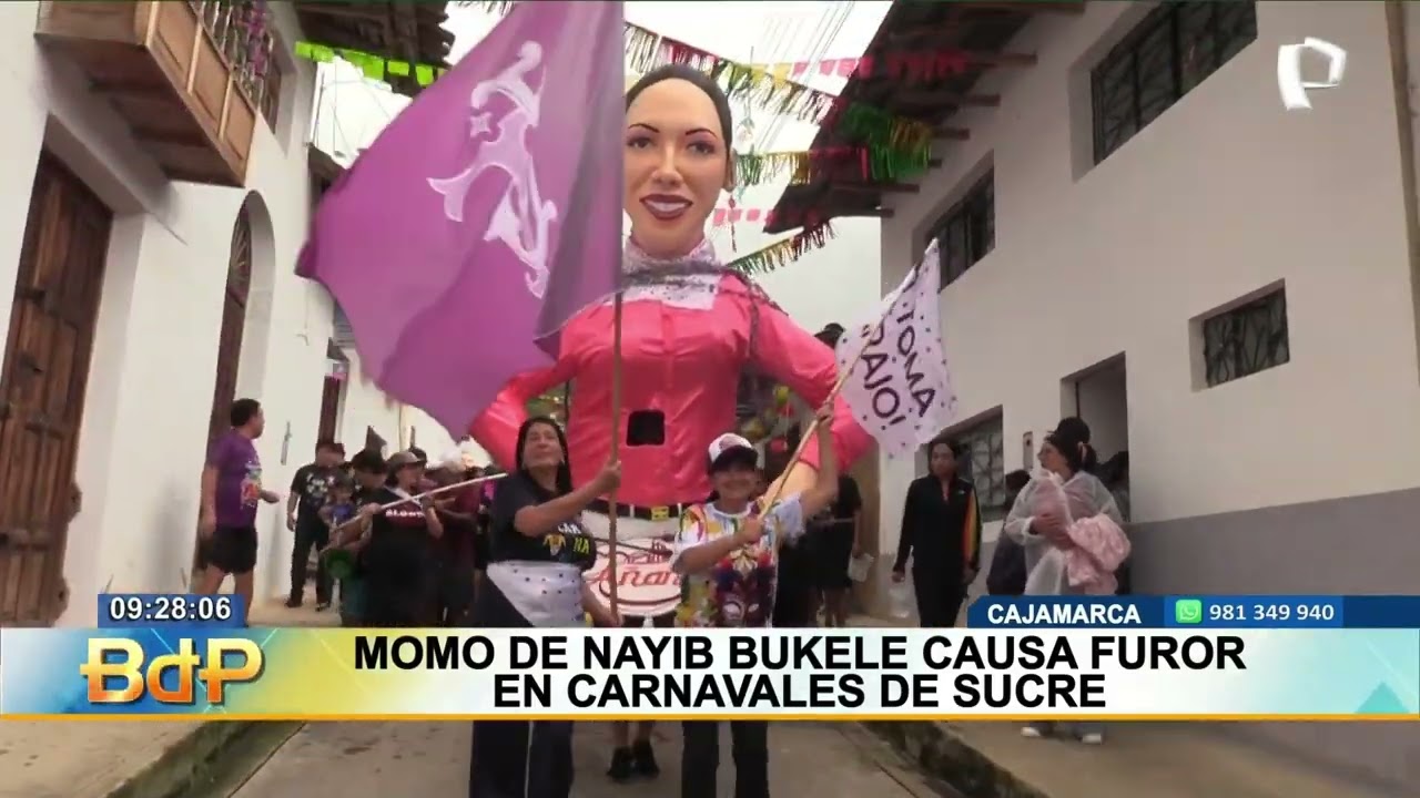 Figura de Nayib Bukele desfila en carnaval de Cajamarca y presidente reacciona en redes