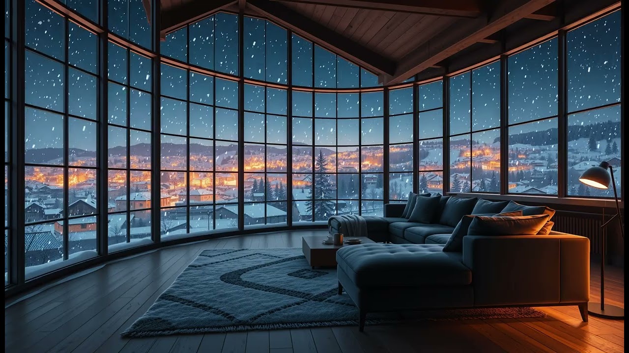 Snowy Night in a Wooden Cabin ❄️ | 11 Hours of Soft Snowfall and Wind Sounds
