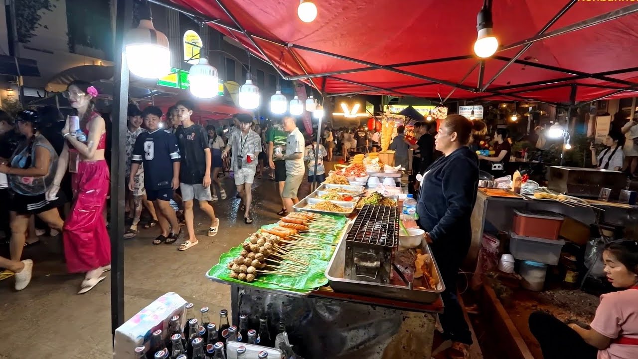 Walking the Vientiane night Market during Lao new year, in Vientiane LAOS.