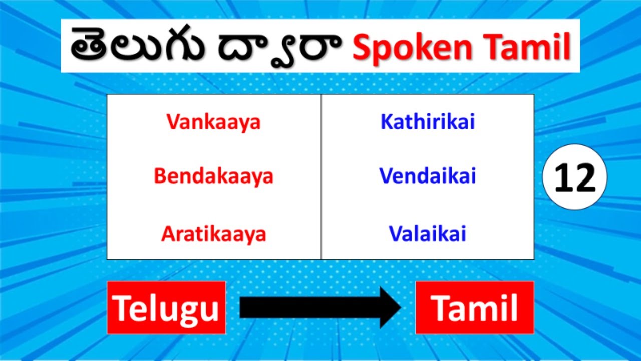👍12 Spoken Tamil through Telugu | Vegetables names in Tamil | Happy To Teach😍