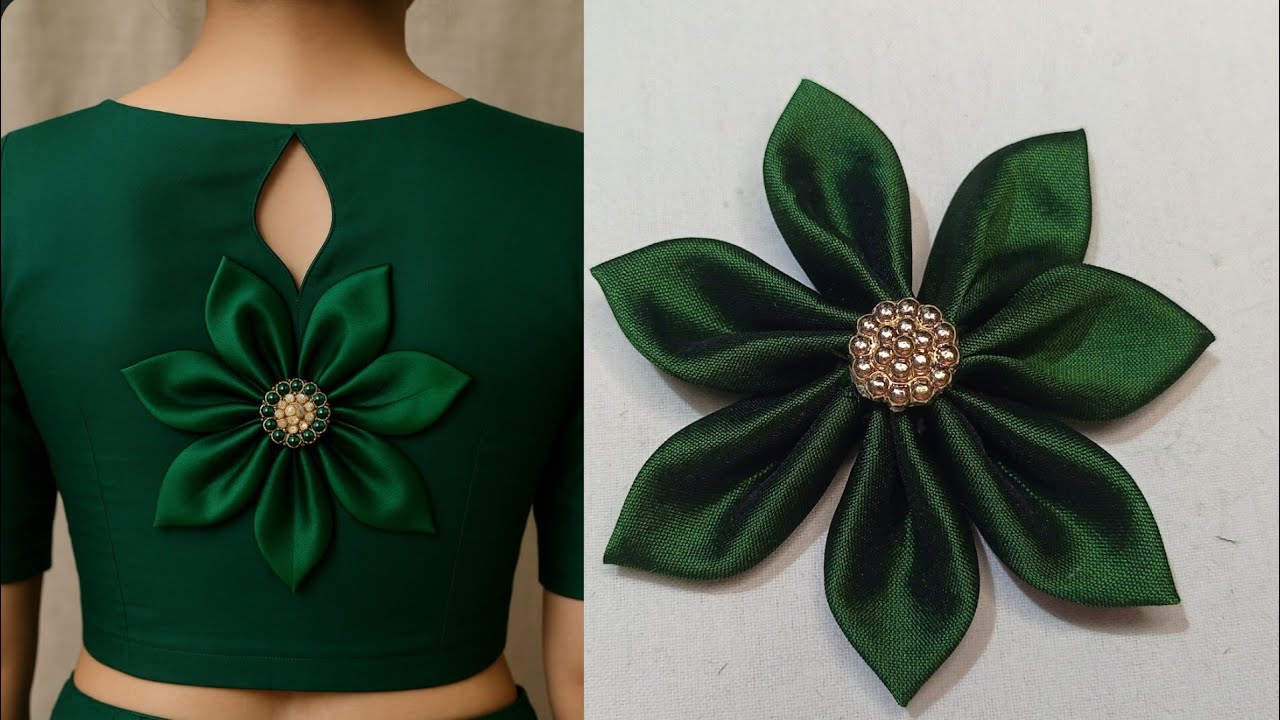 How to Make flower back neck design| Handmade Flower for Blouse, Clips & Decoration #blousedesign