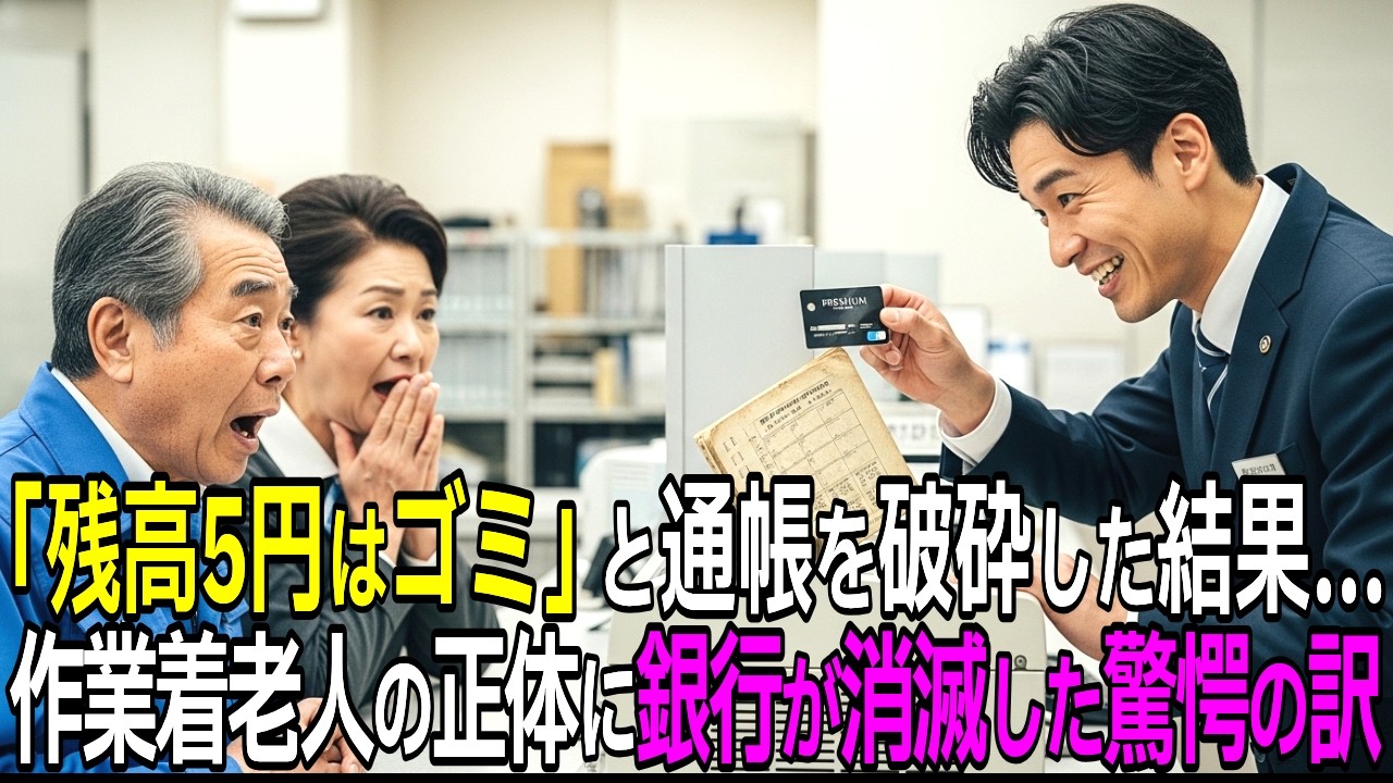 「残高5円はゴミですねｗ」50年分の通帳を破砕した傲慢行員。だが作業着の老人が出した“一枚の書類”で銀行が消滅した驚愕の理由とは？【感動する話】【スカッと】