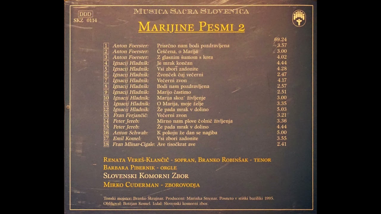 O Marija, moje želje (I. Hladnik) - Slovenski komorni zbor