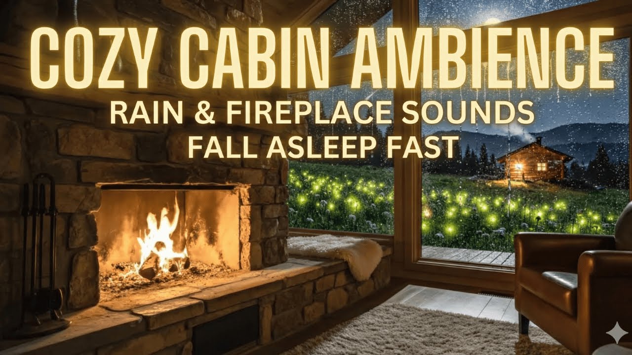 Cozy Cabin Ambience with Heavy Rain & Fireplace Sounds | Relaxing Rain on Window for Sleep & Study