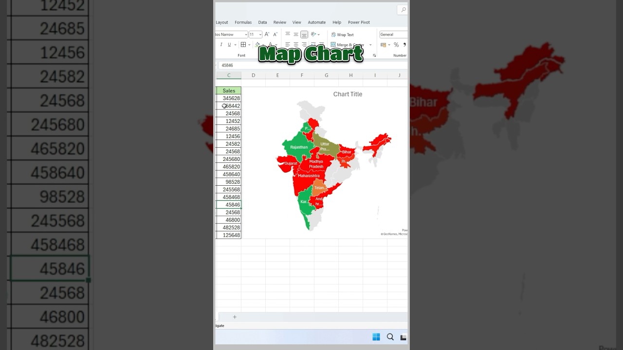 How to Create a Map Chart in Excel | Step-by-Step Tutorial for Beginners #excelshorts #ytshorts