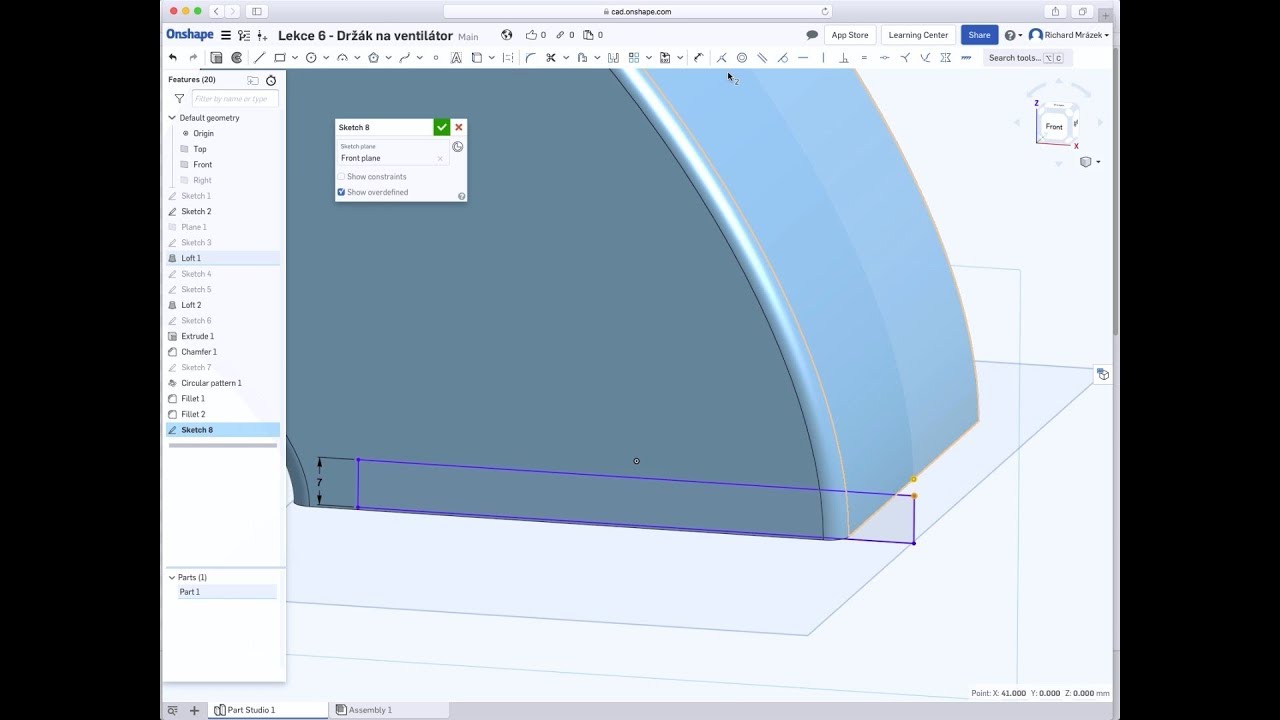 Jednoduché 3D modelování v OnShape pro 3D tiskaře - Lekce 6 - Držák ventilátoru