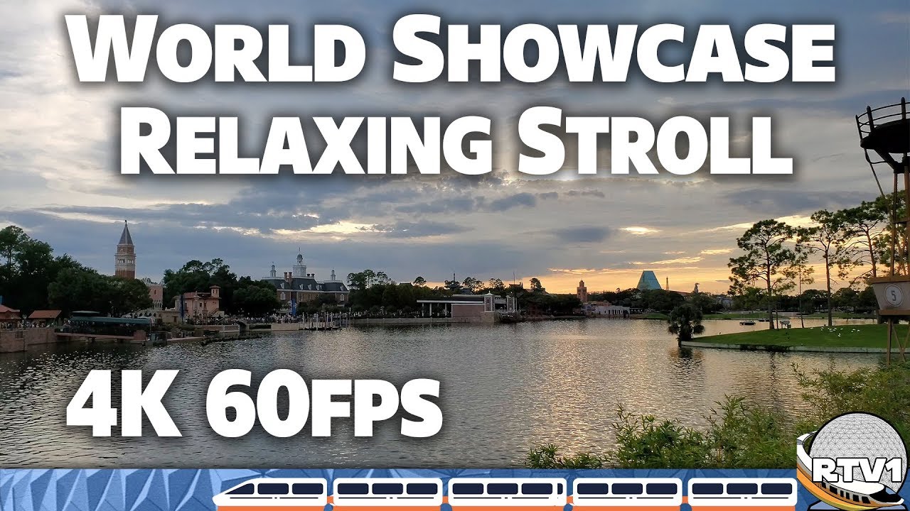 Epcot - World Showcase Relaxing Stroll at Sunset - 4K 60fps - Walt Disney World
