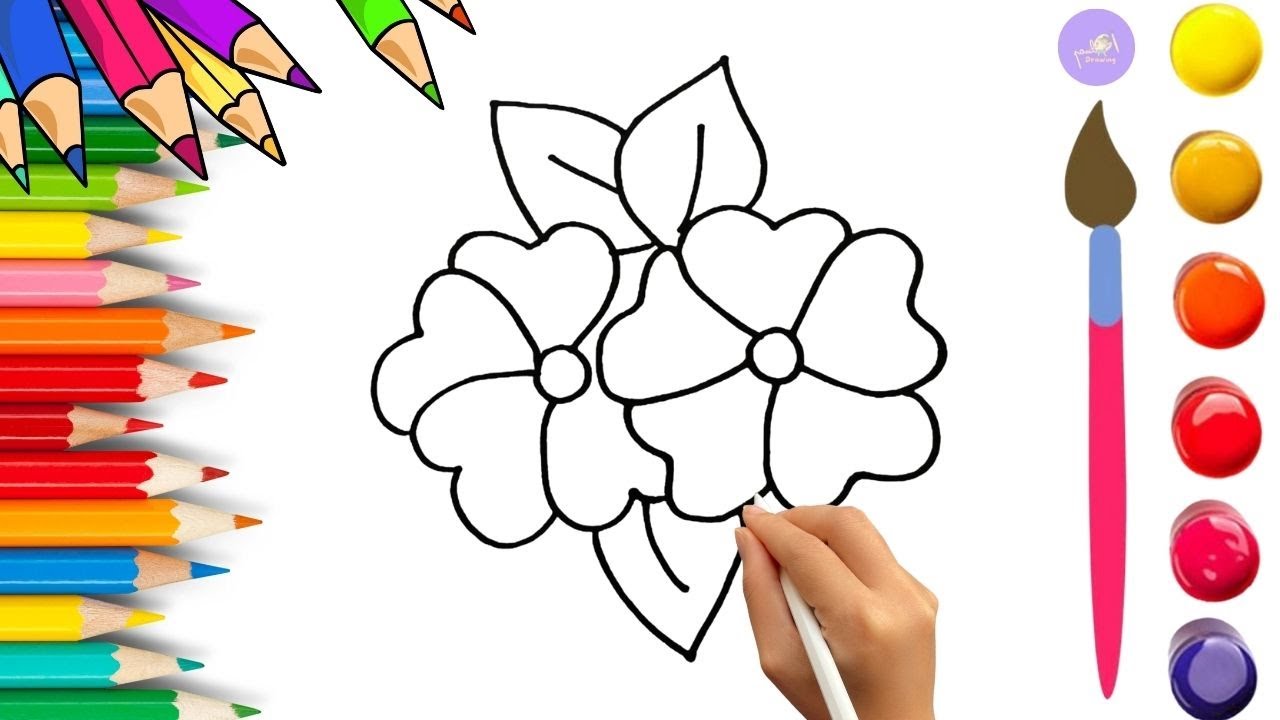 How To Draw cute Flower Drawing, Painting & Coloring For Kids and Toddlers_🌈🎨