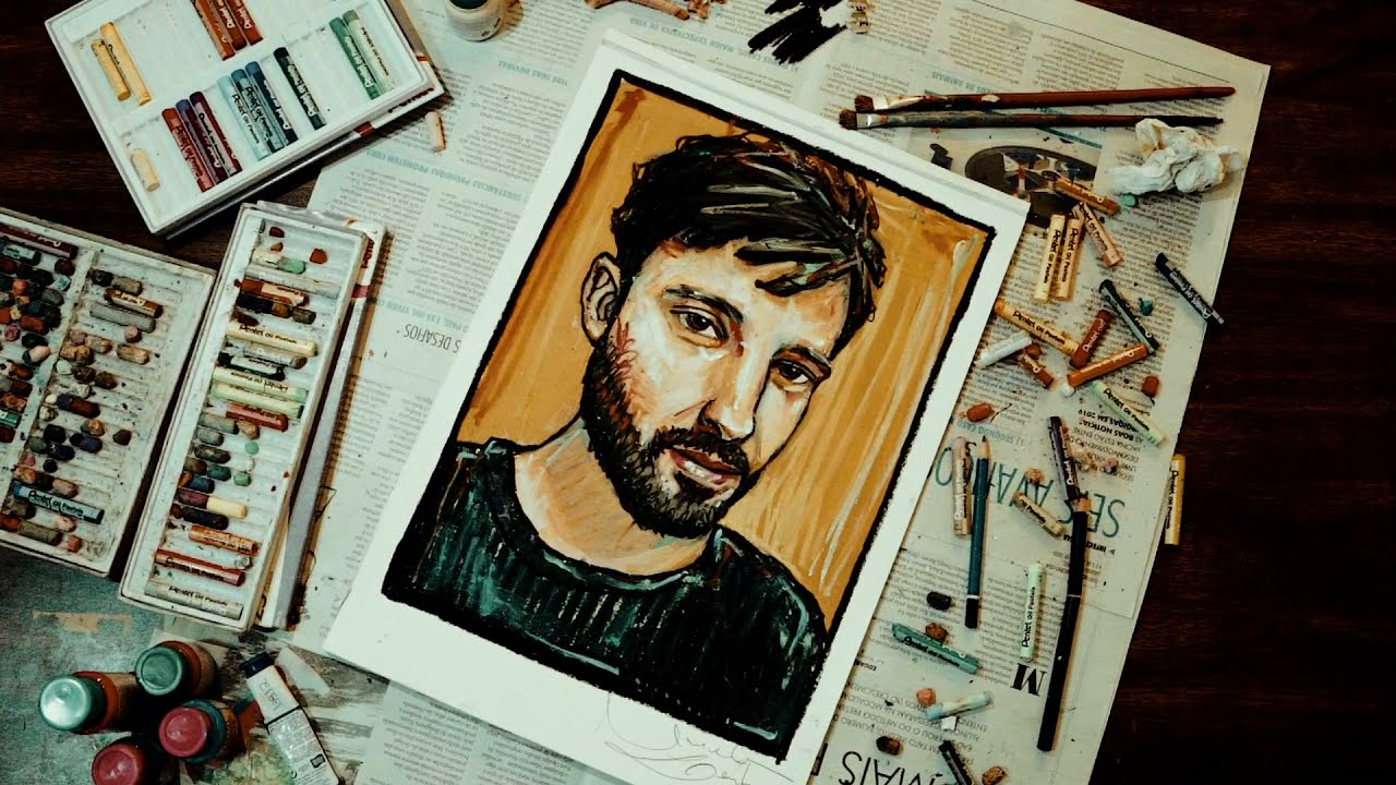 Desenho a giz pastel e acr&iacute;lica, por Raphael Roos (Showmotion)