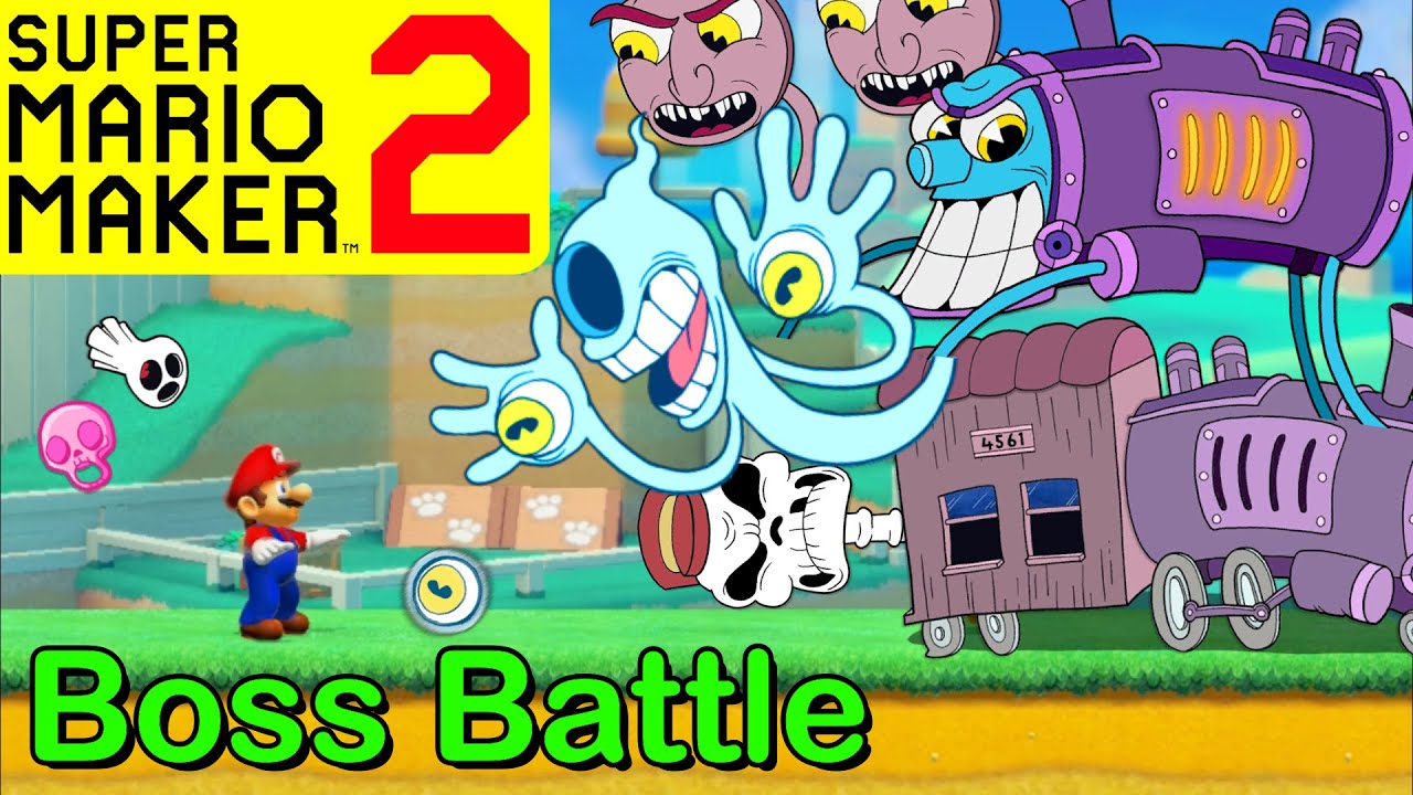 Mario Maker 2 - How to make THE PHANTOM EXPRESS boss battle (Mario Maker Boss ideas)(CUPHEAD bosses)