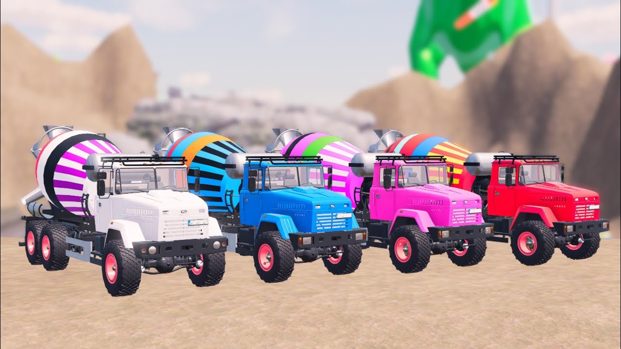 TRANSPORTING PUBLIC WORKS VEHICLES TRUCK MIXER AMERICAN TO GARAGE WITH ALL COLORS #04