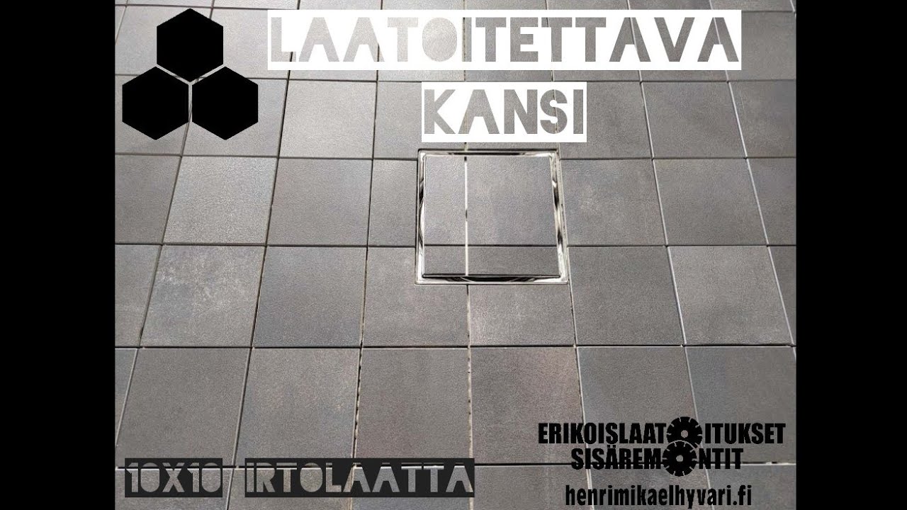 Purus laatoitettava kaivonkansi ja 10x10 irtolaatta. Installing 10x10 floor tiles using purus square