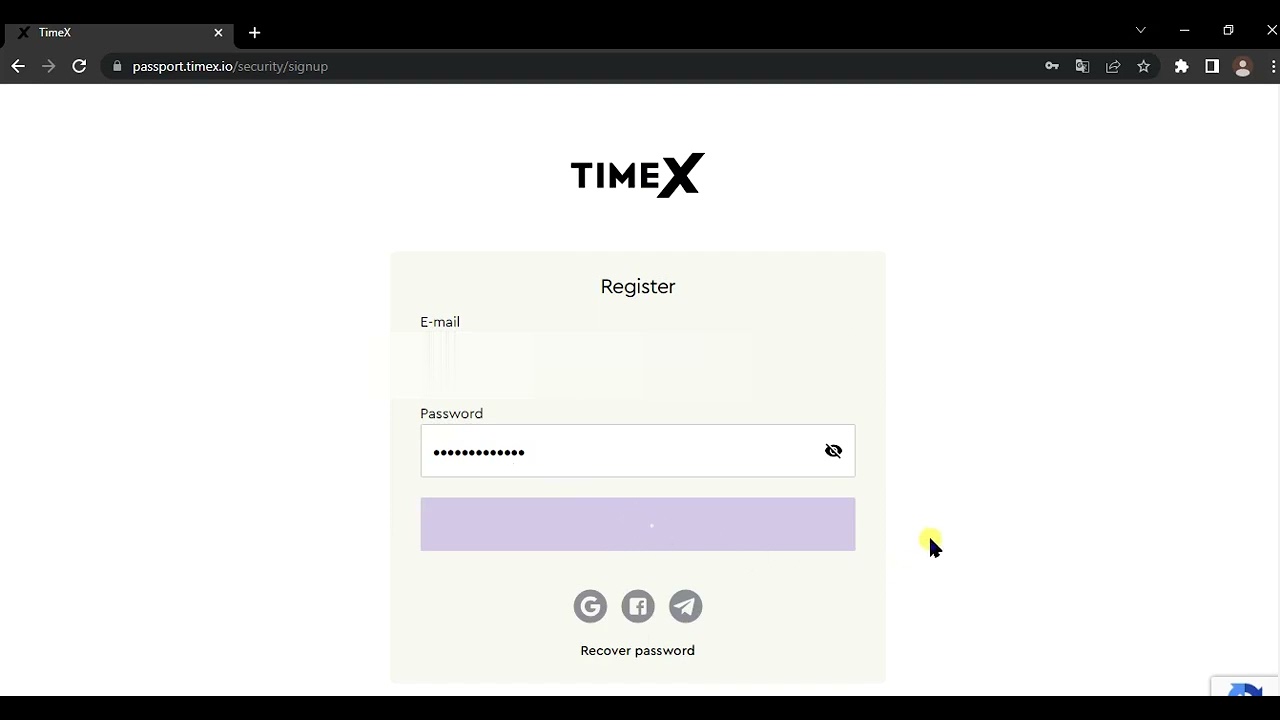 Criando conta na TimeX