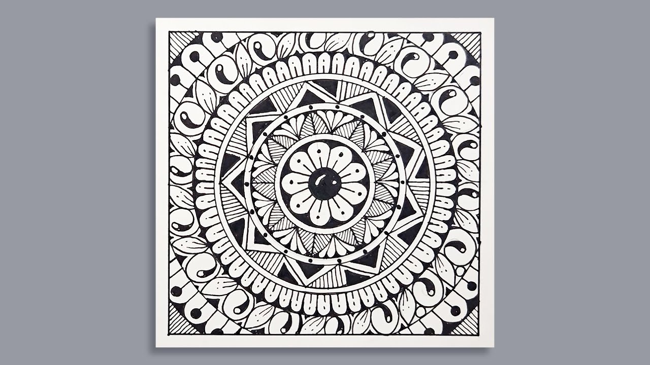 Zentangle Inspired Mandala Pattern Composition | Relaxing Ink Drawing