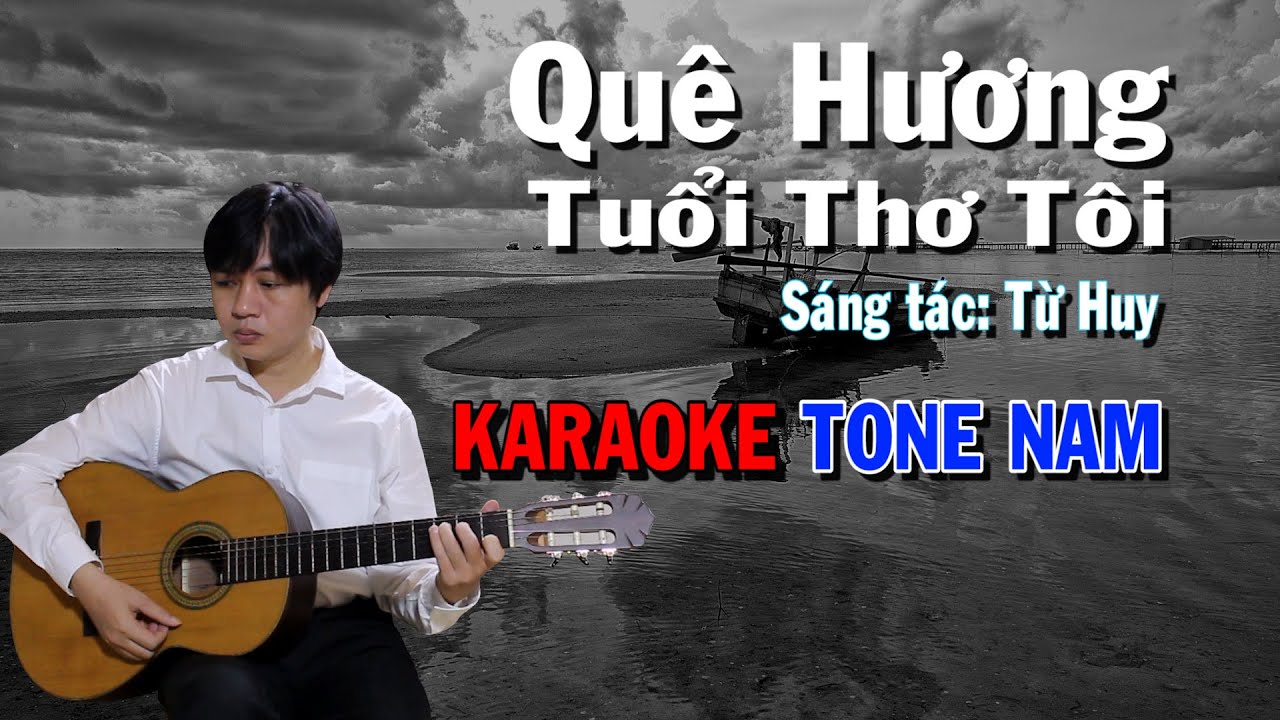 Quê Hương Tuổi Thơ Tôi - Karaoke Tone Nam - Beat Guitar - Karaoke NBC