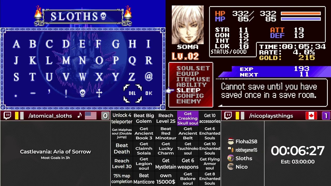 Blind Bingo Tournament - Grand Finals - Sloths vs. Nico | Castlevania: Aria of Sorrow