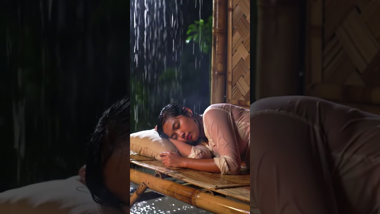 Rain in the Rice Fields &bull; A Beautiful Village Girl Sleeping Peacefully in a Hut #rainsoundsforsleep
