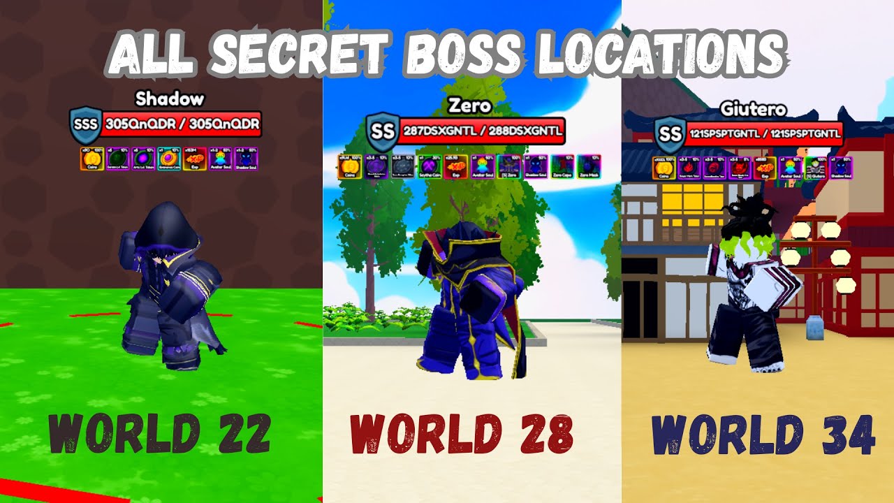 ALL SECRET BOSS LOCATIONS World (1-34) in Anime Eternal! Roblox