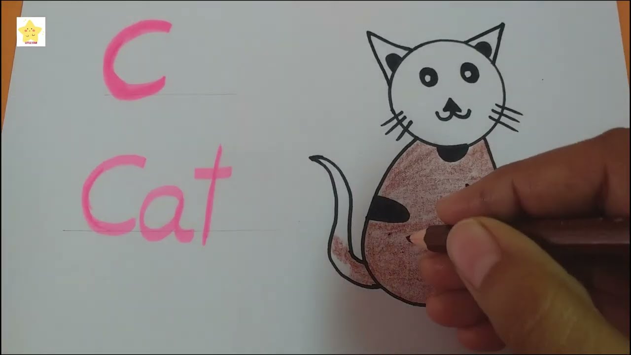 Letter C Writing Practice and Cute Cat Drawing for Kids