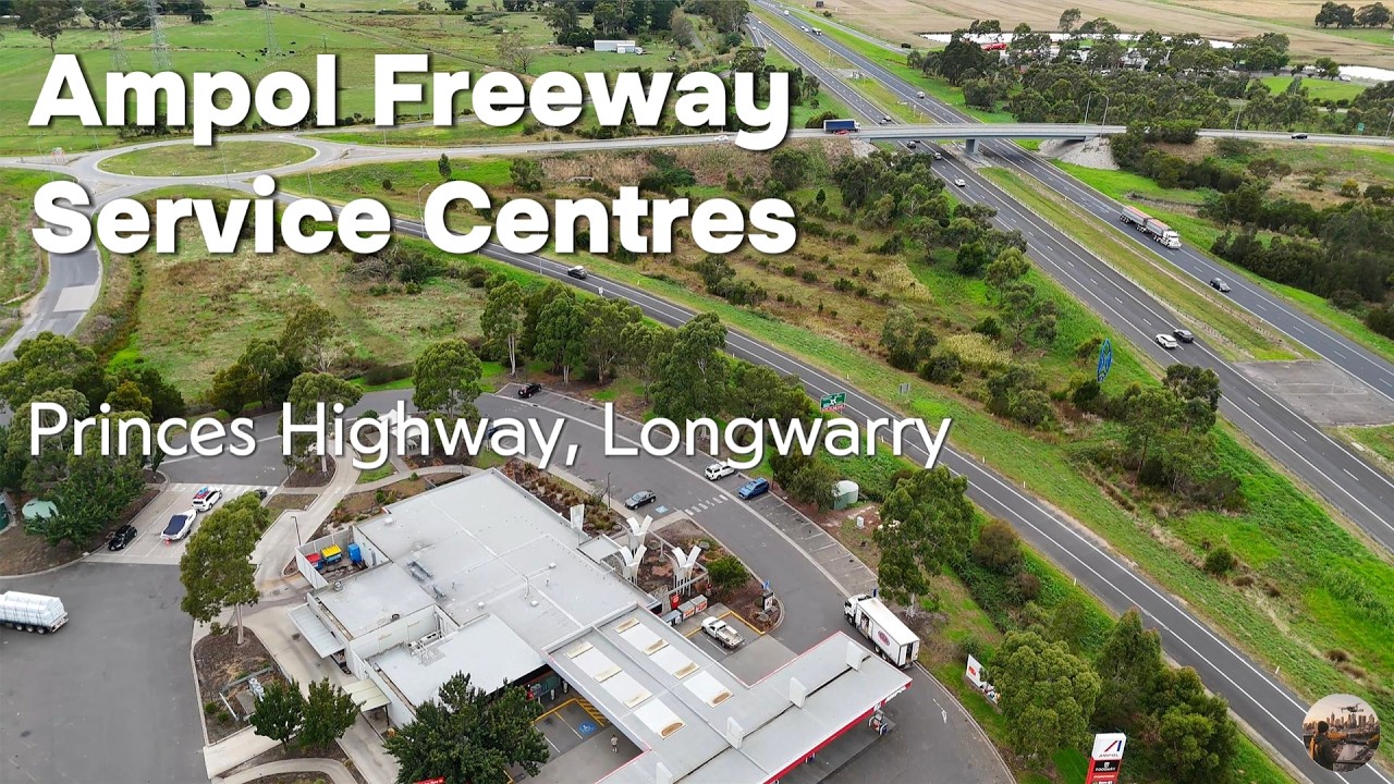 Ampol Freeway Service Centres from the air, Princes Highway, Longwarry, Victoria, Australia
