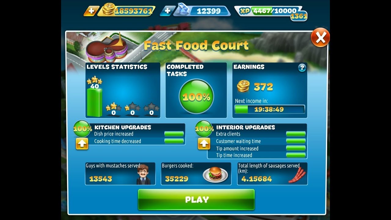 Cooking Fever-Fast Food Court Level 1-40(3 Stars) Old Version